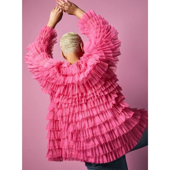 NWT RARE Betsey Johnson x Torrid Pink Mesh Ruffle Tiered Kimono | SZ 00 (10) - Picture 3 of 12